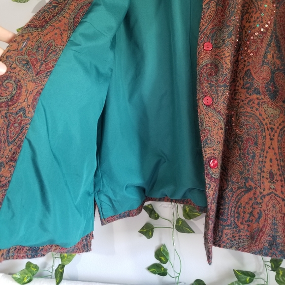 Coldwater Creek Womens Brown Paisley Sequin Button Down Jacket Collared … - Picture 5 of 9